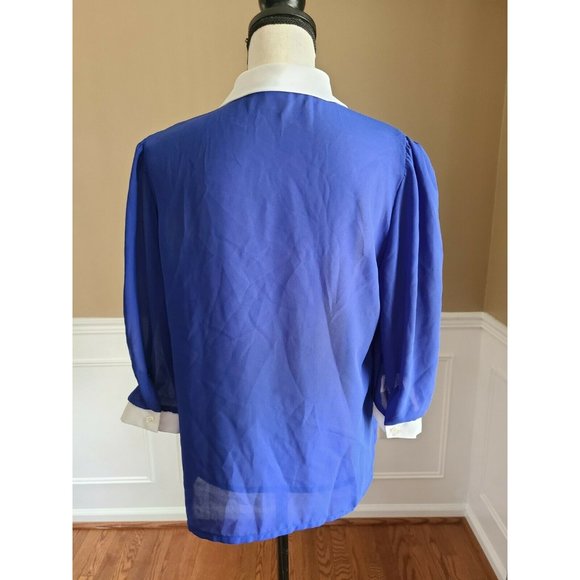 Vintage 70s JC Penney Fashions Royal Blue White Blouse size 14 Rockabilly Top - Picture 4 of 7